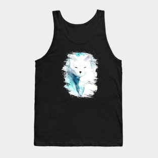 White Fox Wild Animal Nature Watercolor Art Painting Tank Top